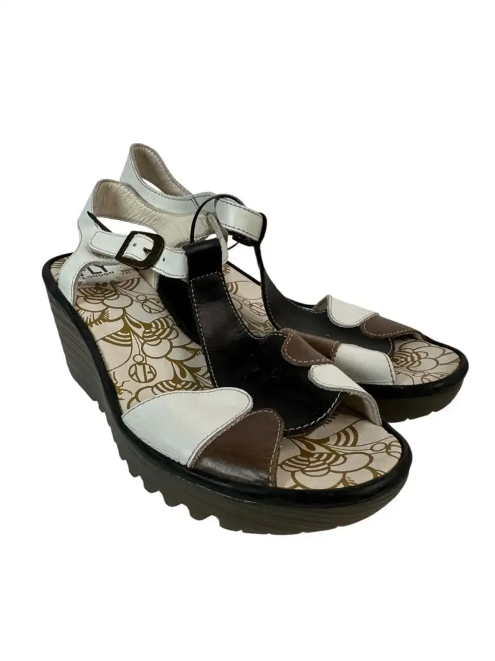 Fly London Yima Leather Colorblock Platform Wedge Sandals Euro 40 Womens